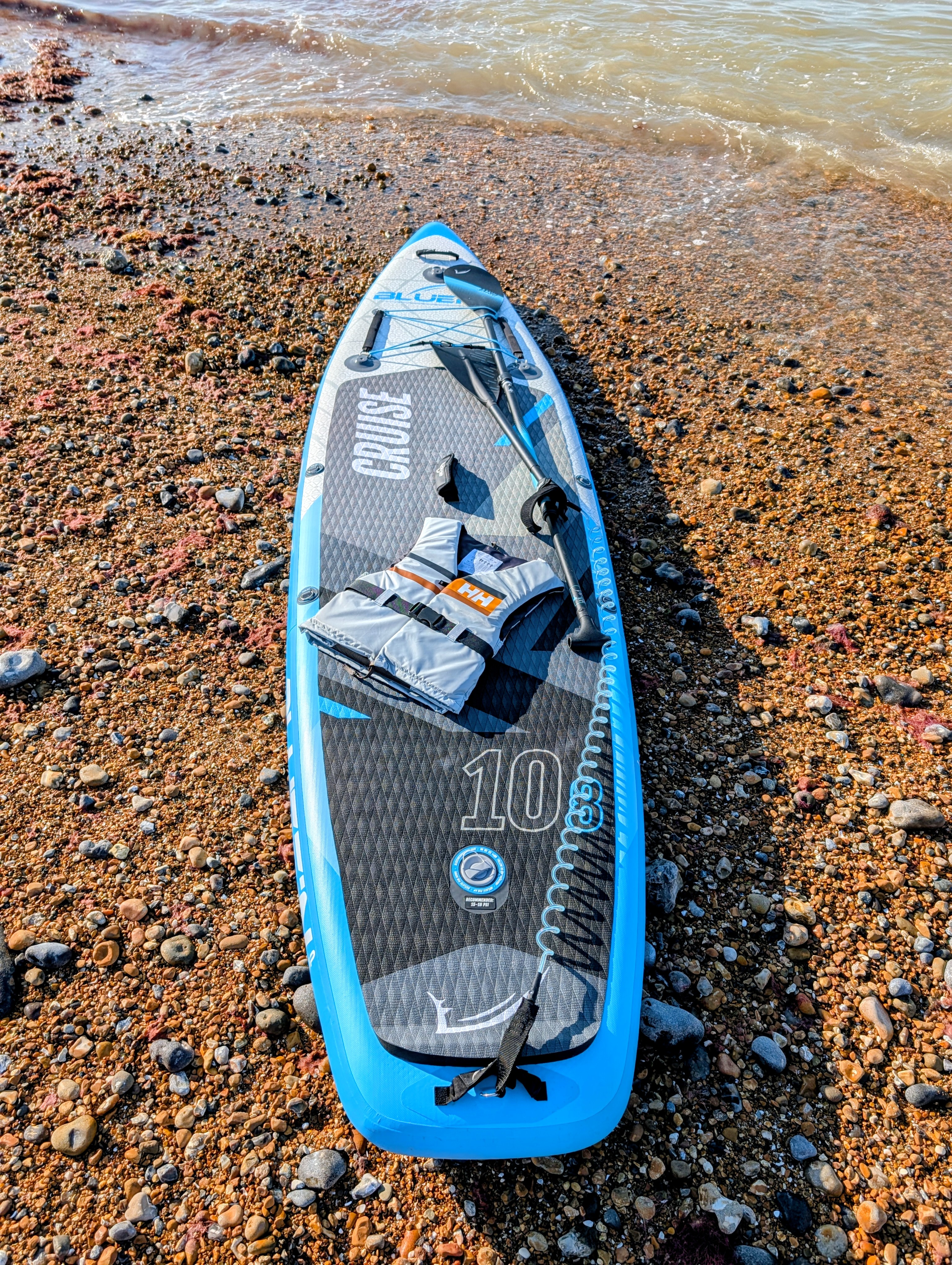 Bluefin Cruise board on Brighton shingle with kit